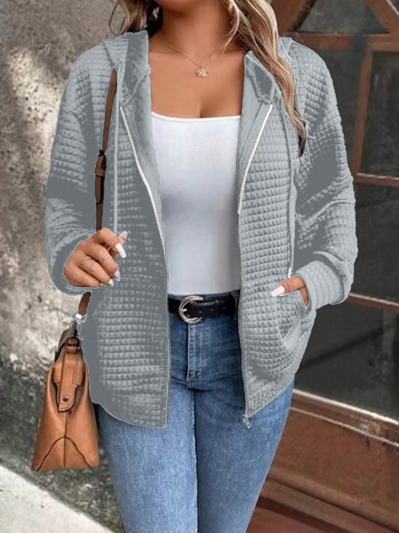 Women's lined zip jacket with kangaroo pocket NOVAE