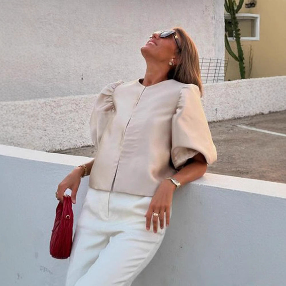 Women's Elegantly Cut Blouse with Puff Sleeves NOVAE