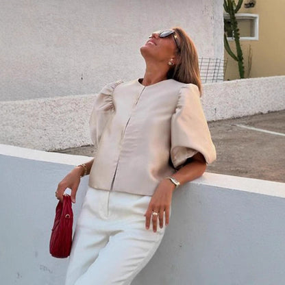 Women's Elegantly Cut Blouse with Puff Sleeves NOVAE