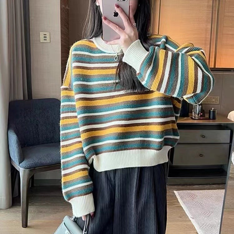 Women's striped sweater with a loose fit and fashionable details NOVAE