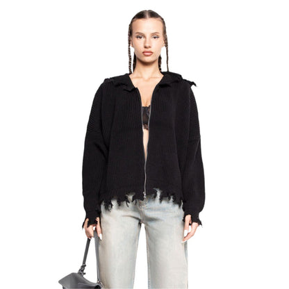 Women's casual hoodie with fashionable ripped design and wide sleeves NOVAE