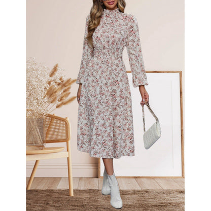 Women's maxi dress with high neckline and floral details NOVAE