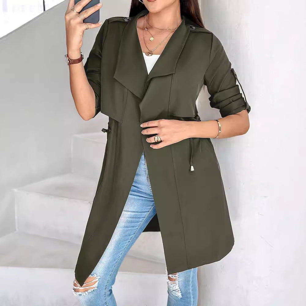 Women's fashionable trench coat jacket with deep V-neck and practical pockets NOVAE