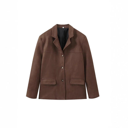 Women's elegant faux leather jacket with patch pockets NOVAE