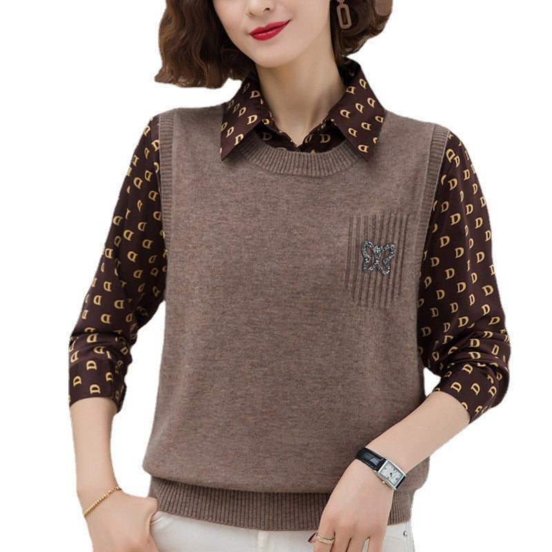 Women's fashionable knitted vest with decorative butterfly motif NOVAE