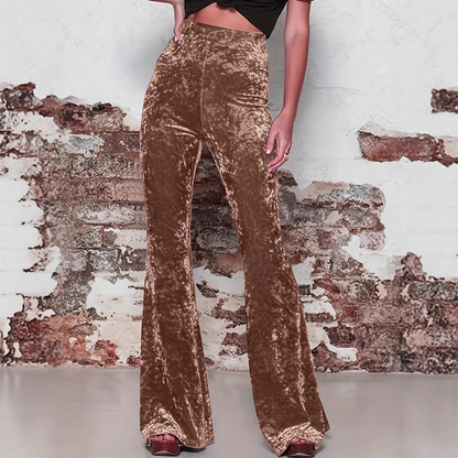 Women's flared trousers in luxurious velvet with a high waist NOVAE