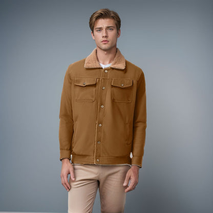 Men's casual jacket with faux fur collar and practical pockets NOVAE