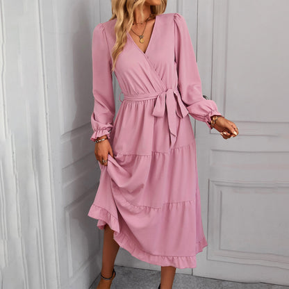 Women's wrap dress with flounced sleeves and elegant cut NOVAE