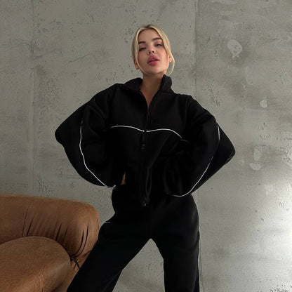 Women's cozy fleece tracksuit with high collar and zipper NOVAE