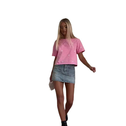 Women's cropped T-shirt with a creative lip pattern and a slight vintage look NOVAE