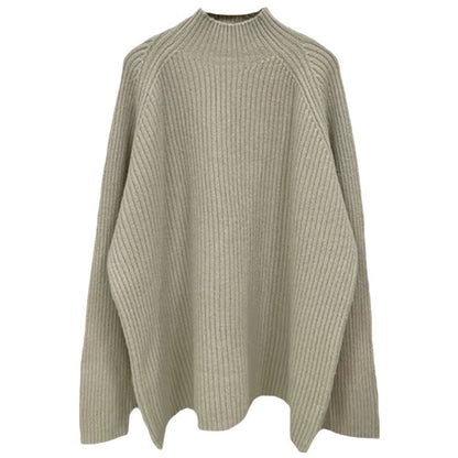 Women's Oversized Knit Sweater with High Collar and Fine Ribbed Texture NOVAE