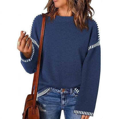 Women's fashionable sweater with textured material and striped details NOVAE