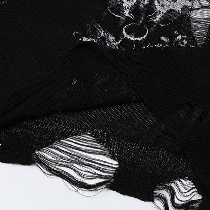 Women's oversized sweater with graphic print and distressed details NOVAE