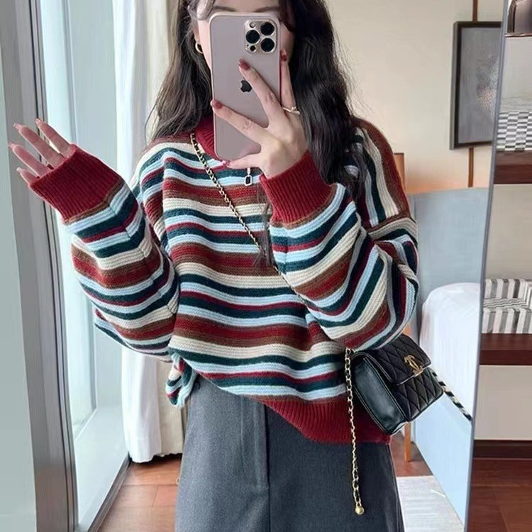 Women's striped sweater with a loose fit and fashionable details NOVAE