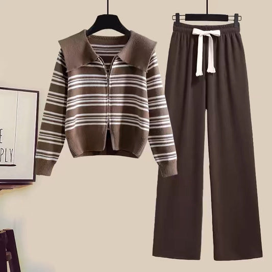 Women's cardigan with zipper and wide-leg trousers NOVAE