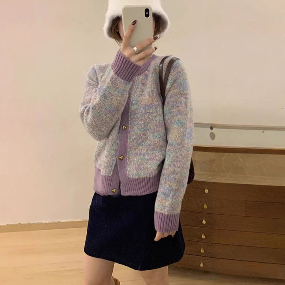 Women's cozy cardigan with heart buttons and contrasting ribbed details NOVAE