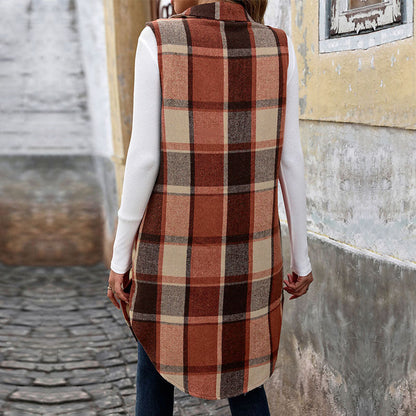 Women's long-sleeved vest with check pattern and practical pockets NOVAE
