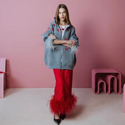 Women's hoodie with feathers and lip motif NOVAE