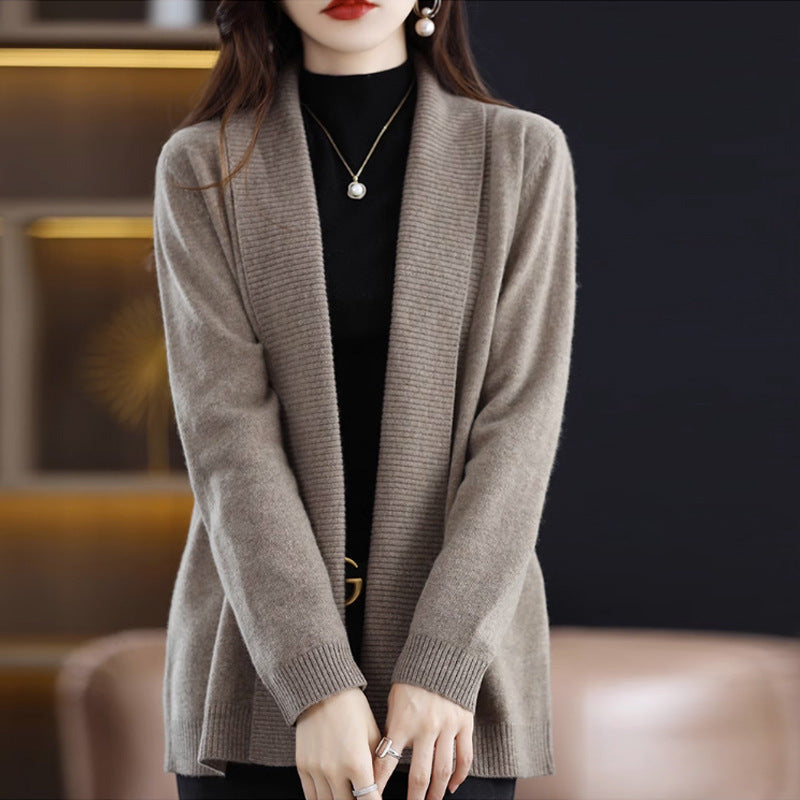 Women's cardigan with elegant ribbed texture and open cut NOVAE