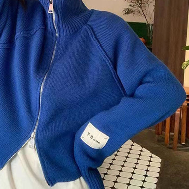 Women's cardigan with high-quality zipper and stand-up collar NOVAE