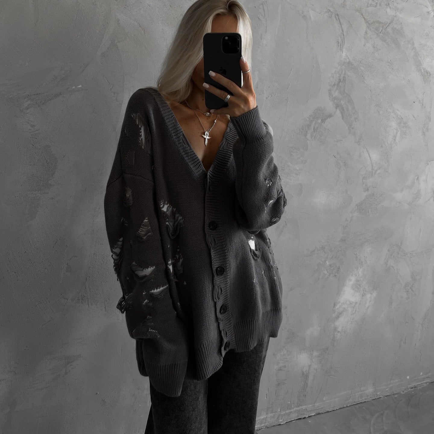 Women's oversized cardigan with floral design and relaxed fit NOVAE