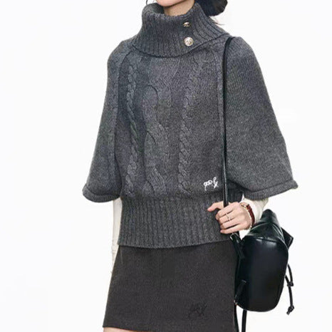 Women's knit dress with voluminous sleeves and elegant roll neck NOVAE