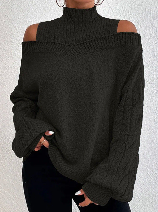 Women's pullover with off-the-shoulder sleeves and high collar NOVAE
