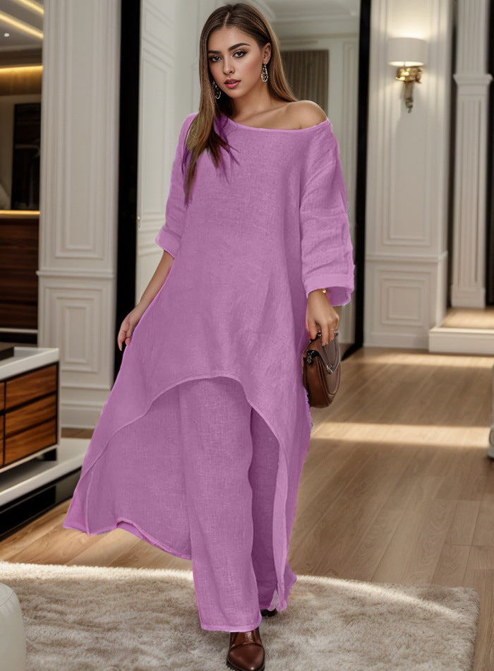 Women's elegant linen blouse with an asymmetrical cut and casual design NOVAE