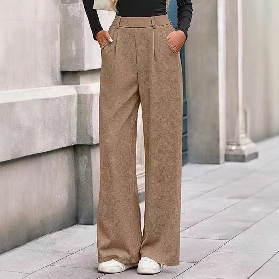 Women's wide-leg trousers with a high waistband and practical side pockets NOVAE