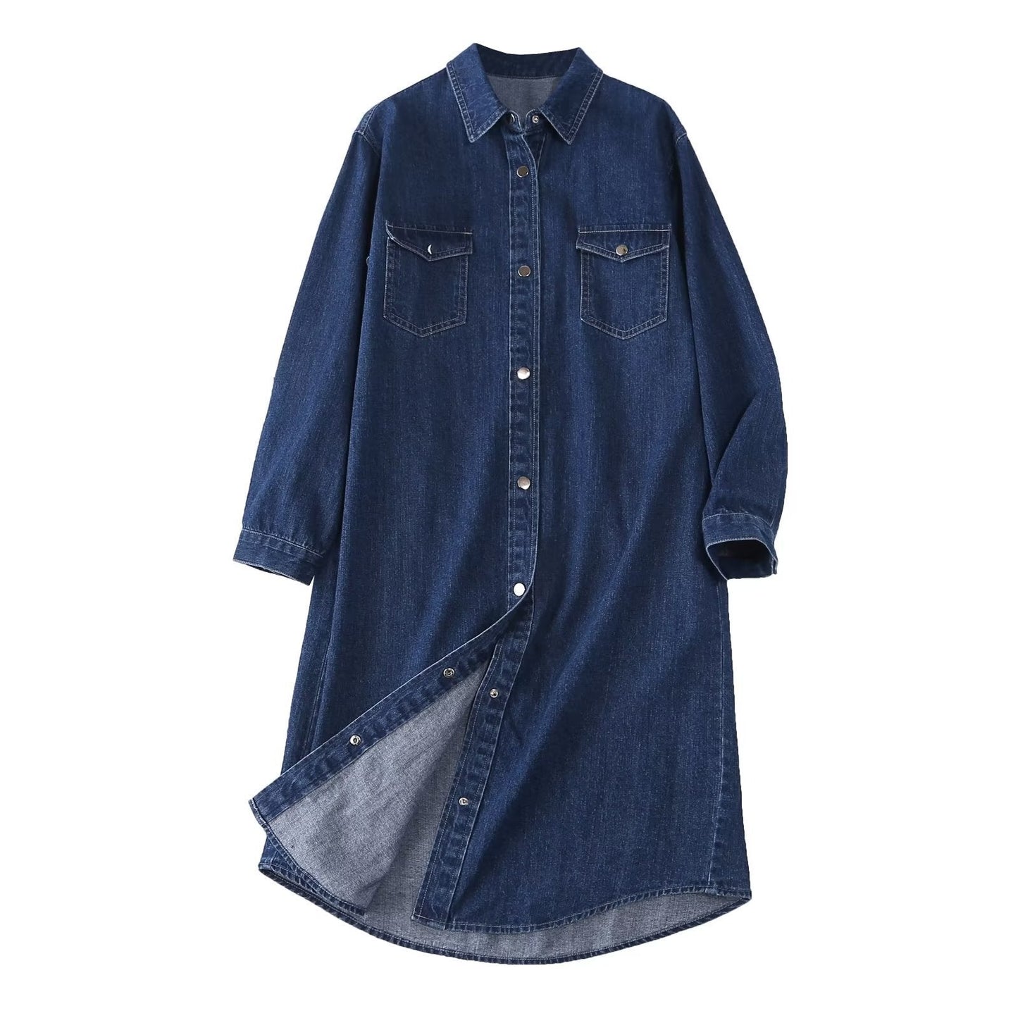 Women's denim shirt dress with buttoned front design and practical pockets NOVAE