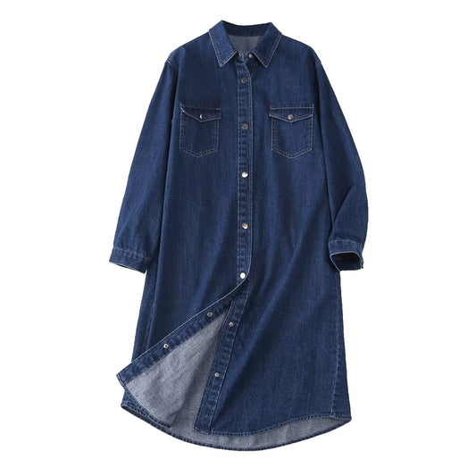 Women's denim shirt dress with buttoned front design and practical pockets NOVAE