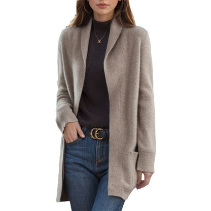 Women's Cozy Knit Coat with Open Cut and Practical Pockets NOVAE