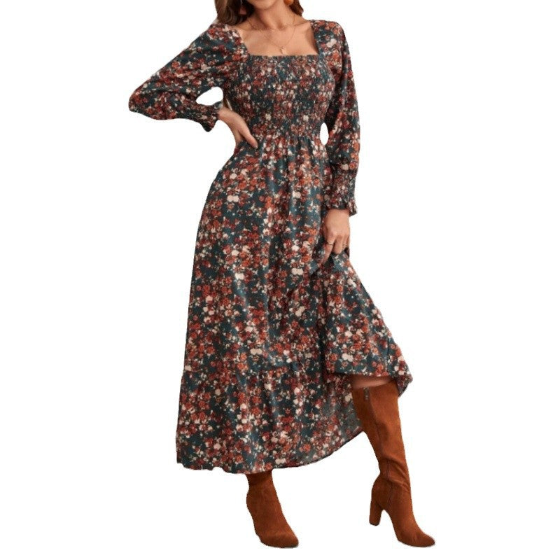 Women's maxi dress with ruffle details and floral design NOVAE