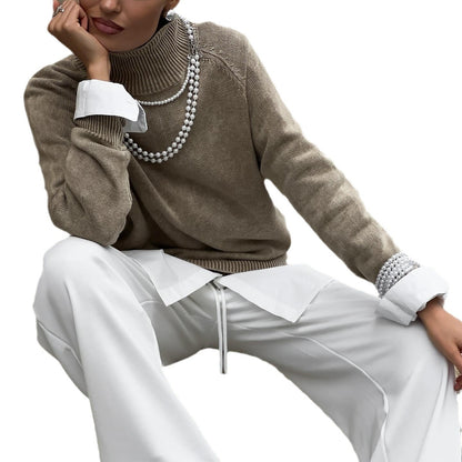 Women's cozy knit sweater with high collar and stylish cuffs NOVAE