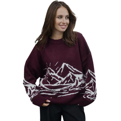 Women's chunky knit sweater with artistic landscape design NOVAE