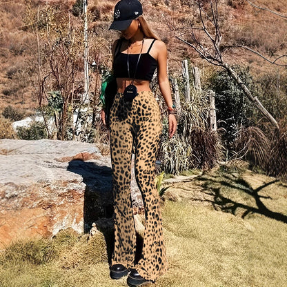 Women's flared leggings with trendy leopard print NOVAE