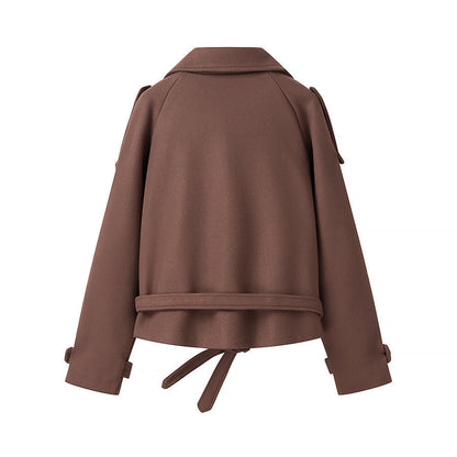 Women's fashionable short trench jacket with waist belt NOVAE