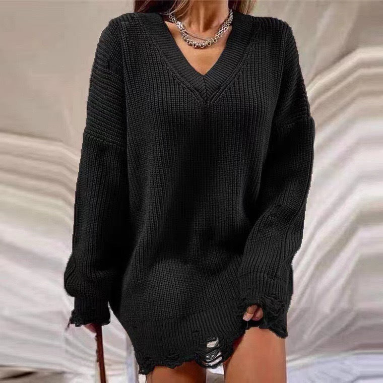 Women's chunky knit sweater with V-neck and relaxed fit NOVAE