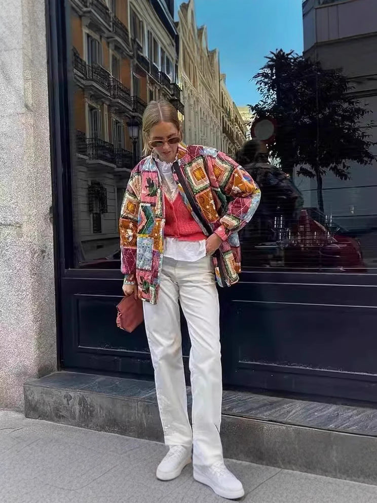 Women's quilted jacket with colorful patterns NOVAE