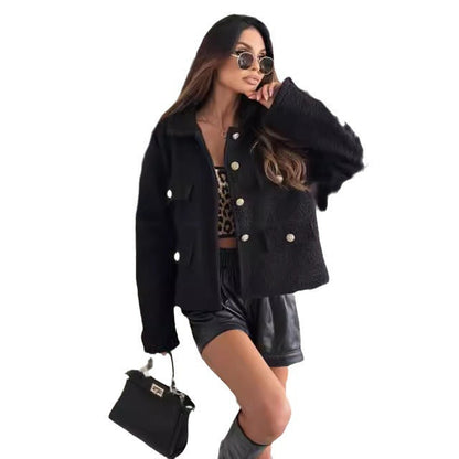 Women's teddy jacket with practical pockets and elegant button details NOVAE