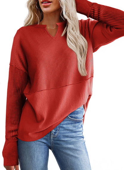 Women's casual knit sweater with V-neck and texture NOVAE