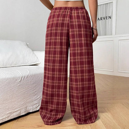 Women's wide-leg checked leisure trousers with elasticated waistband and drawstring NOVAE