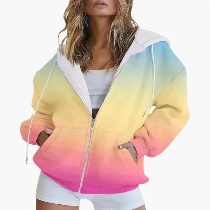 Women's Oversized Gradient Hooded Jacket with Practical Pockets NOVAE