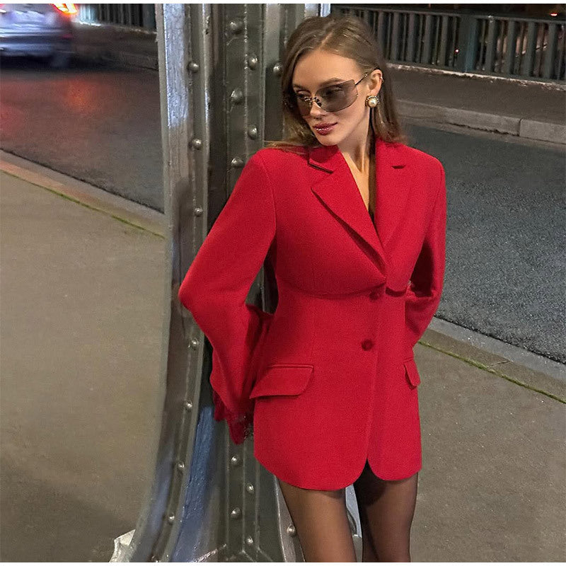 Women's elegant blazer jacket with a relaxed fit and striking sleeves NOVAE