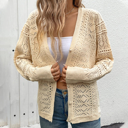 Women's cardigan with delicate openwork pattern and casual cut NOVAE