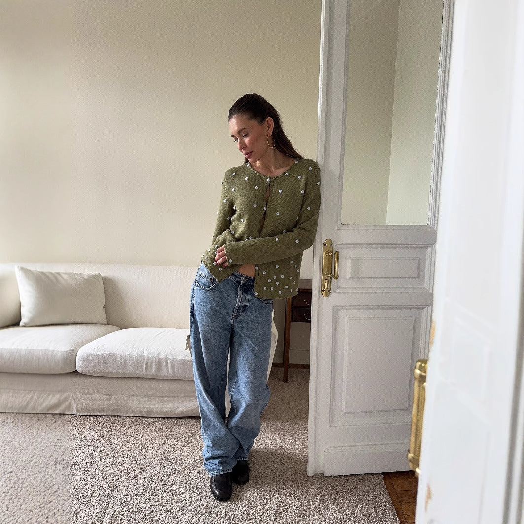 Women's comfortable knit sweater with decorative polka dots NOVAE