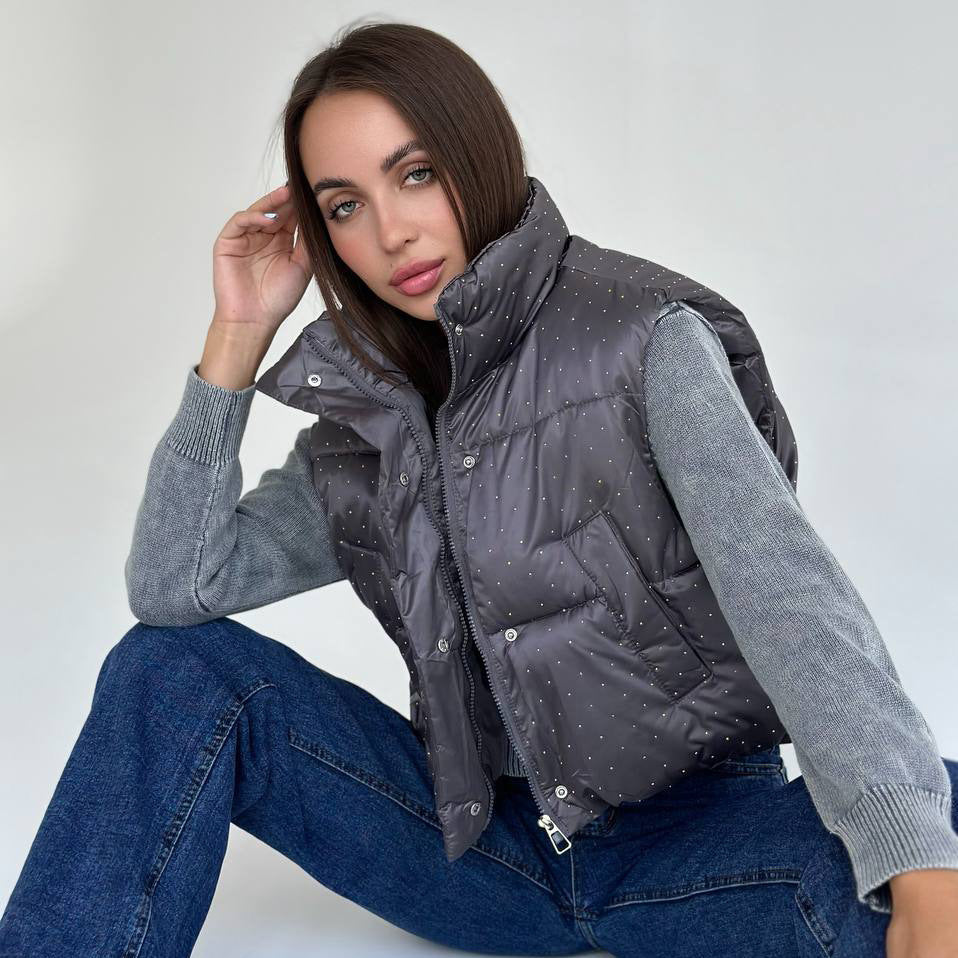 Women's quilted vest with fashionable accents and high collar NOVAE