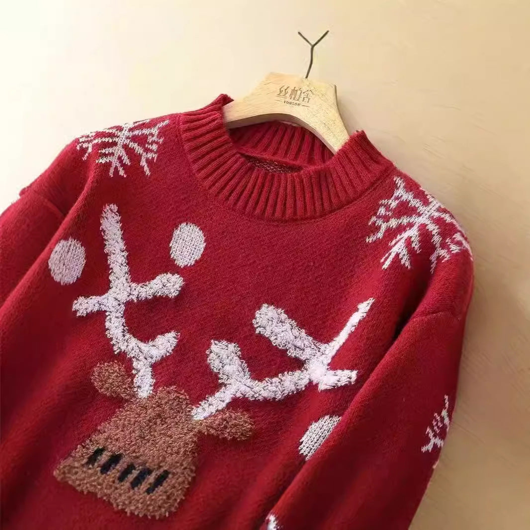 Women's festive knit sweater with reindeer motif and snowflakes NOVAE