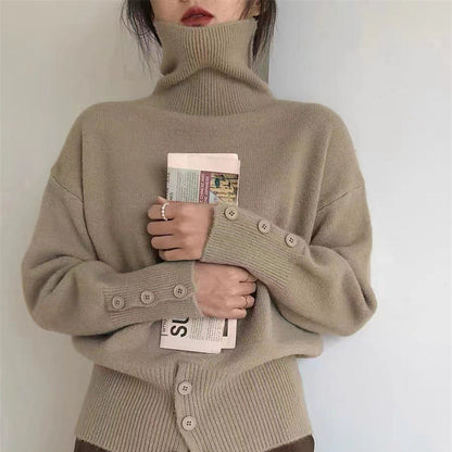 Women's roll-neck sweater with button details and a relaxed fit NOVAE