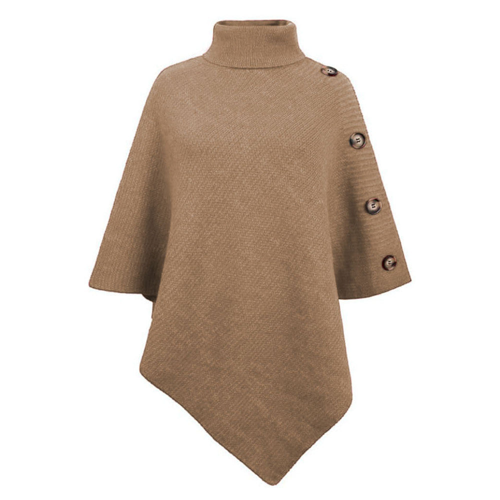 Women's elegant poncho with stand-up collar and decorative buttons NOVAE